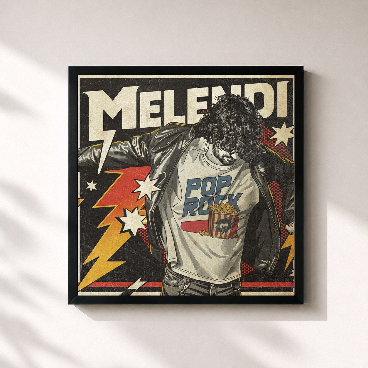 #noir Tableau carré de l'album Pop Rock de Melendi, cadre noir 32x32 cm