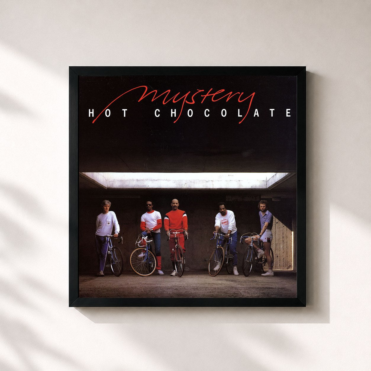 #noir Tableau carré de l'album Mystery de Hot Chocolate, cadre noir 32x32 cm