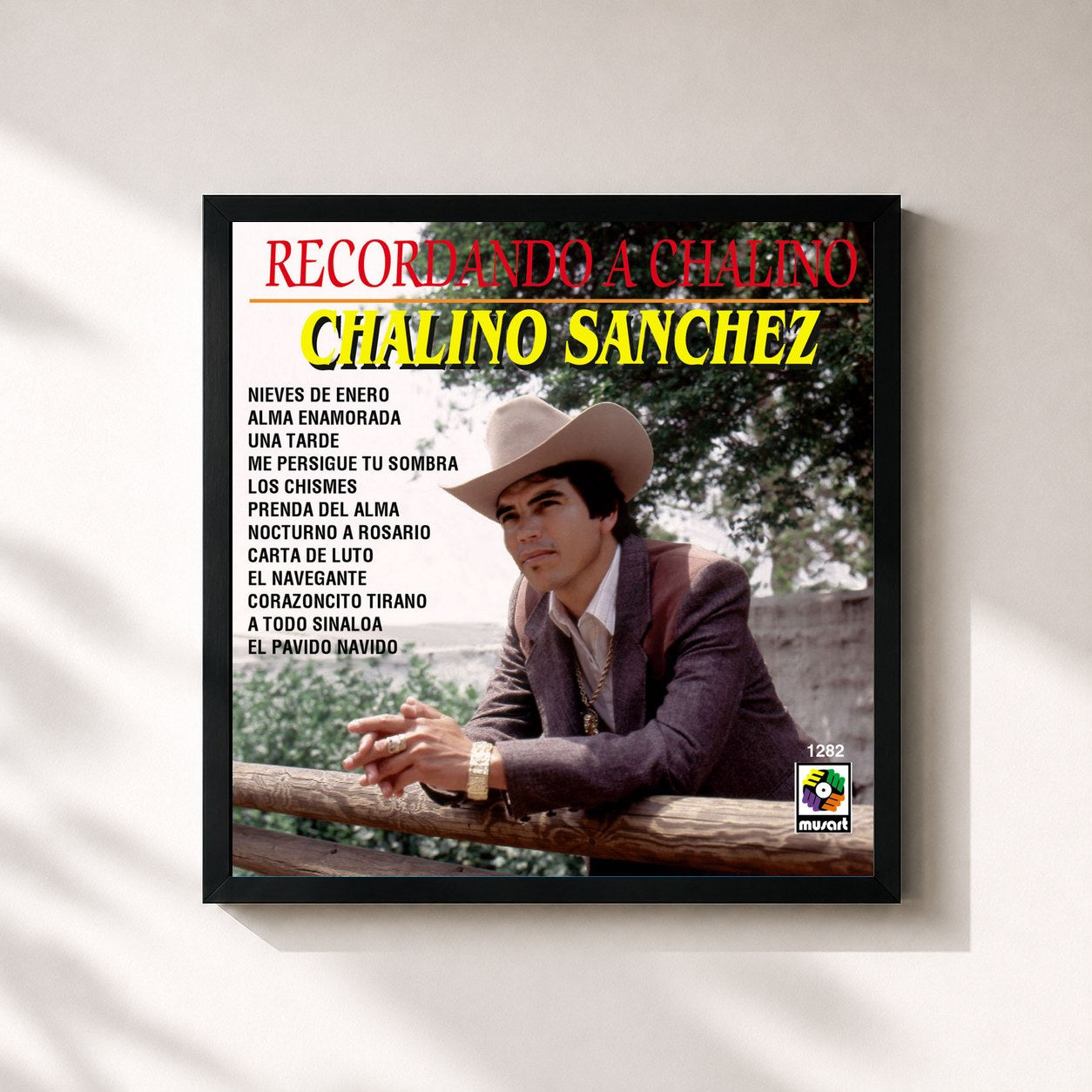 #noir Tableau carré de l'album Recordando A Chalino de Chalino Sanchez, cadre noir 32x32 cm