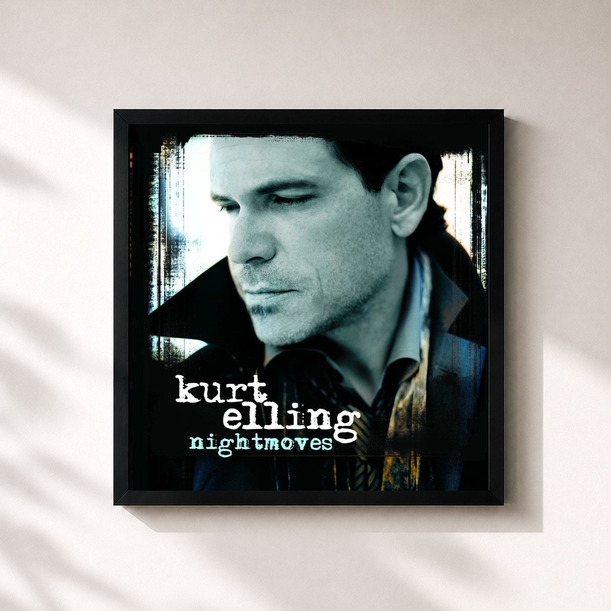 #noir Tableau carré de l'album Nightmoves de Kurt Elling, cadre noir 32x32 cm
