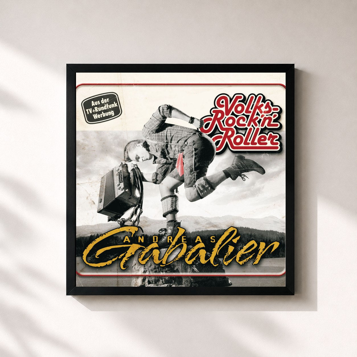 #noir Tableau carré de l'album VolksRock'n'Roller de Andreas Gabalier, cadre noir 32x32 cm