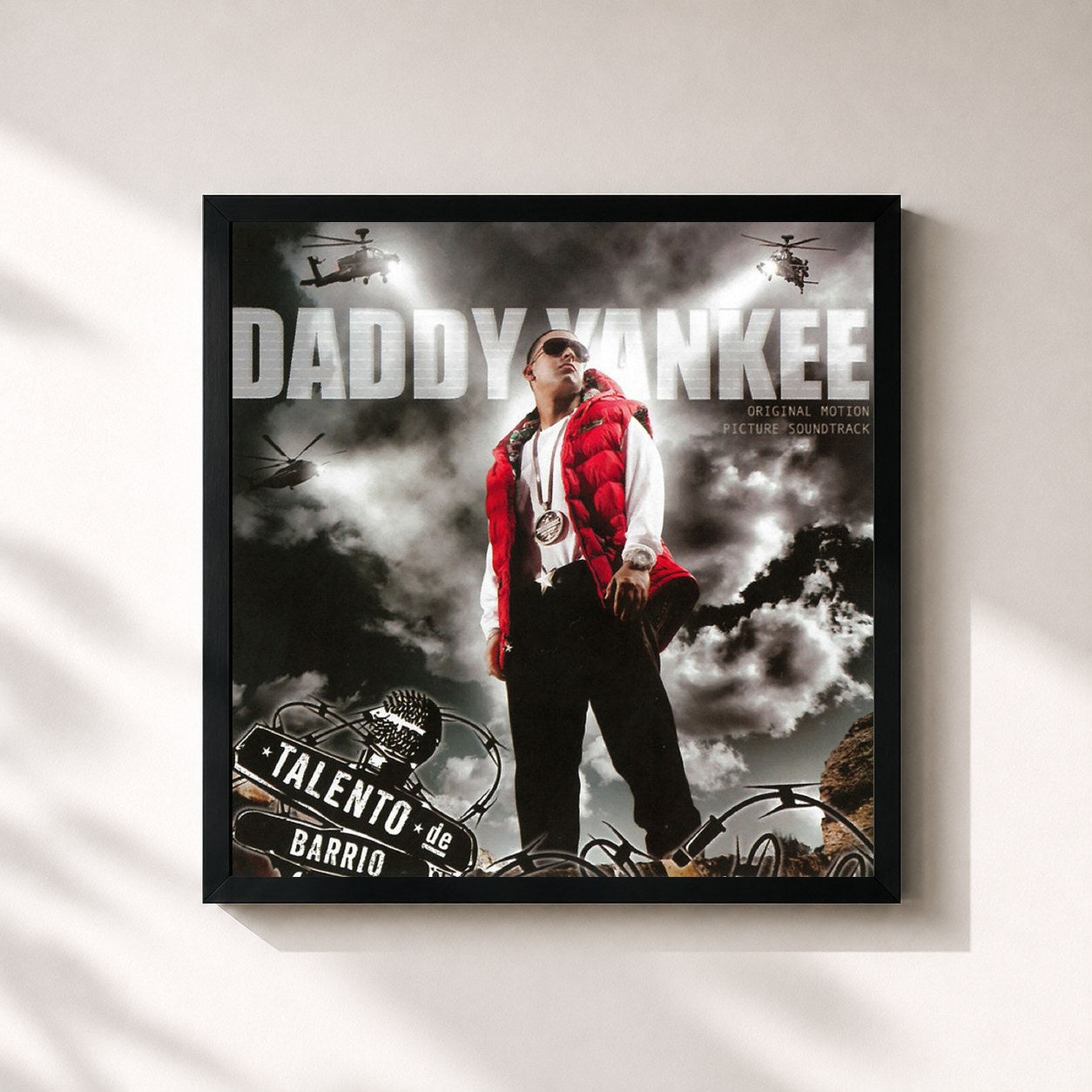 #noir Tableau carré de l'album Talento de Barrio de Daddy Yankee, cadre noir 32x32 cm