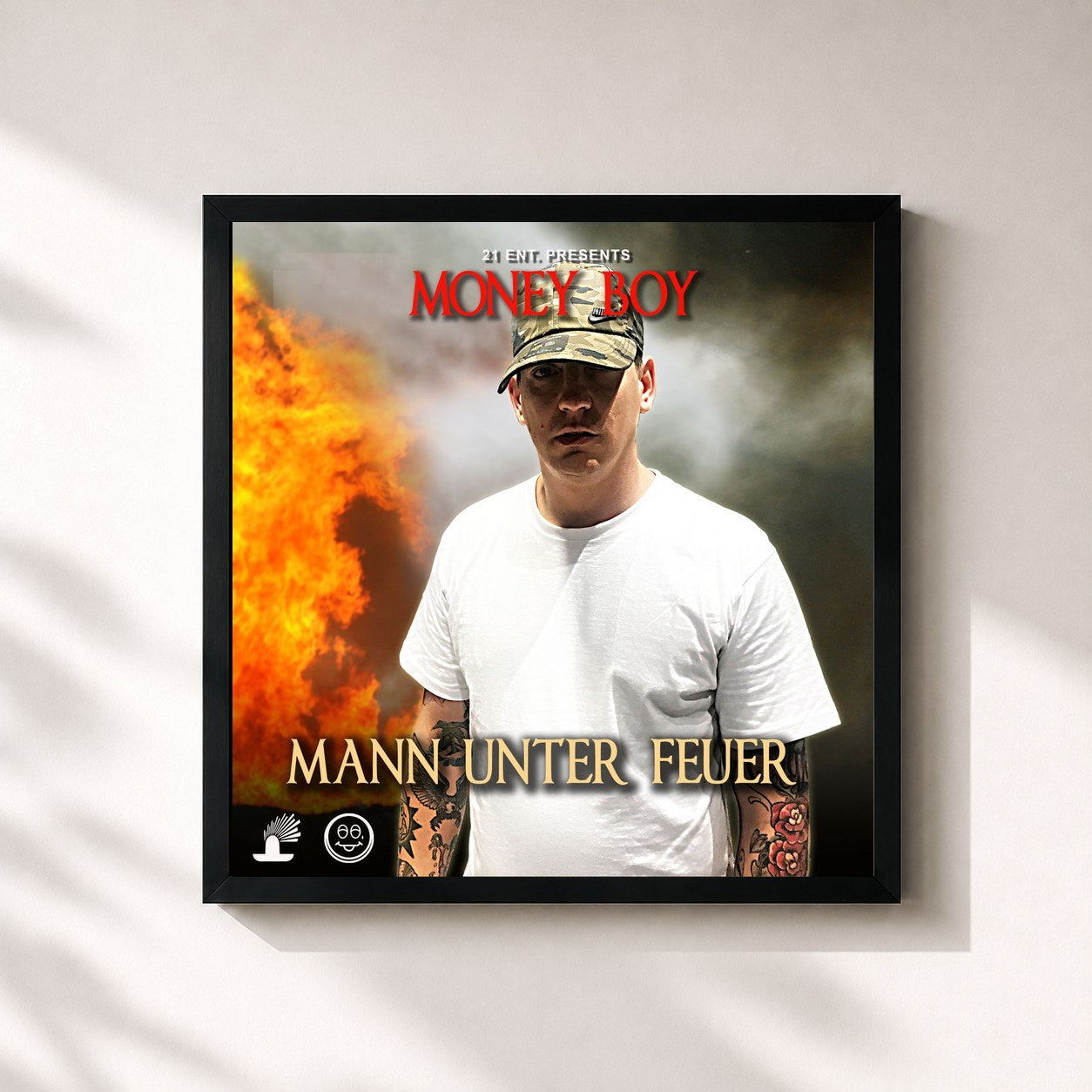 #noir Tableau carré de l'album Mann unter Feuer de Money Boy, cadre noir 32x32 cm