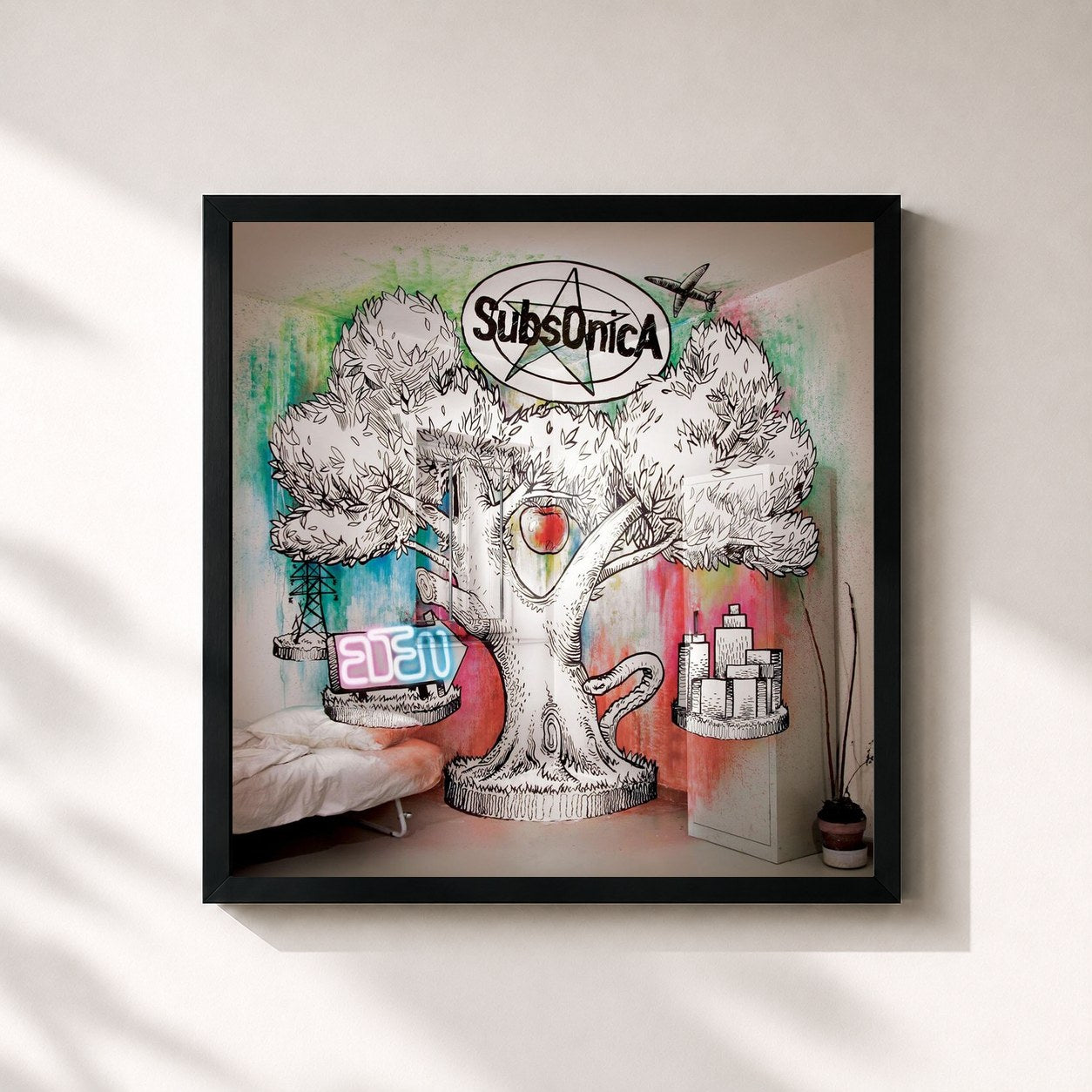 #noir Tableau carré de l'album Eden de Subsonica, cadre noir 32x32 cm