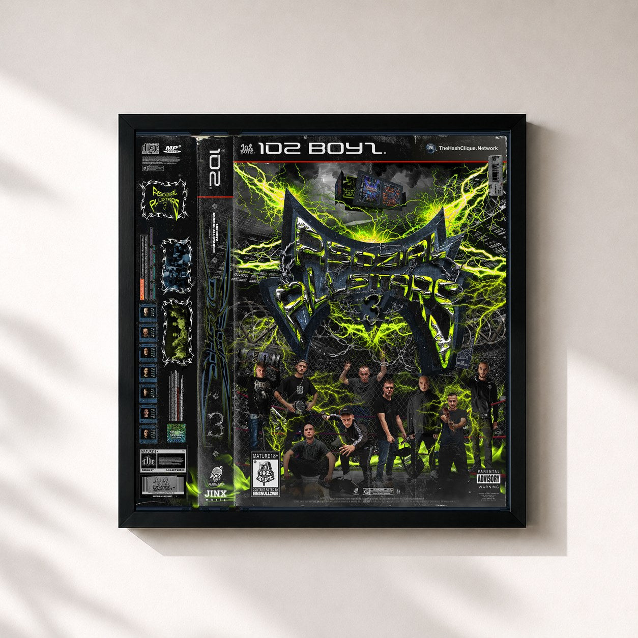 #noir Tableau carré de l'album Asozial Allstars 3 de 102 Boyz, cadre noir 32x32 cm