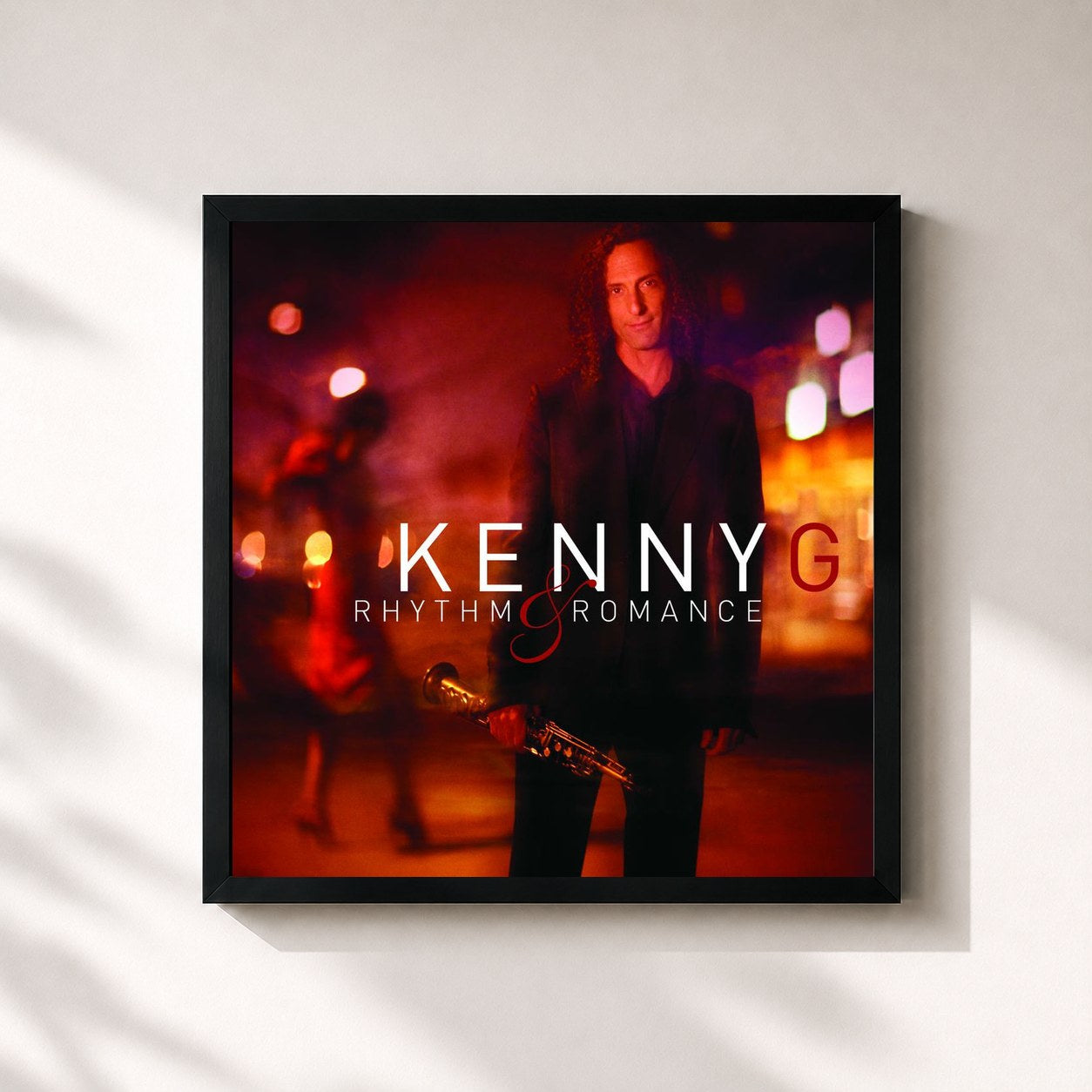 #noir Tableau carré de l'album Rhythm & Romance de Kenny G, cadre noir 32x32 cm