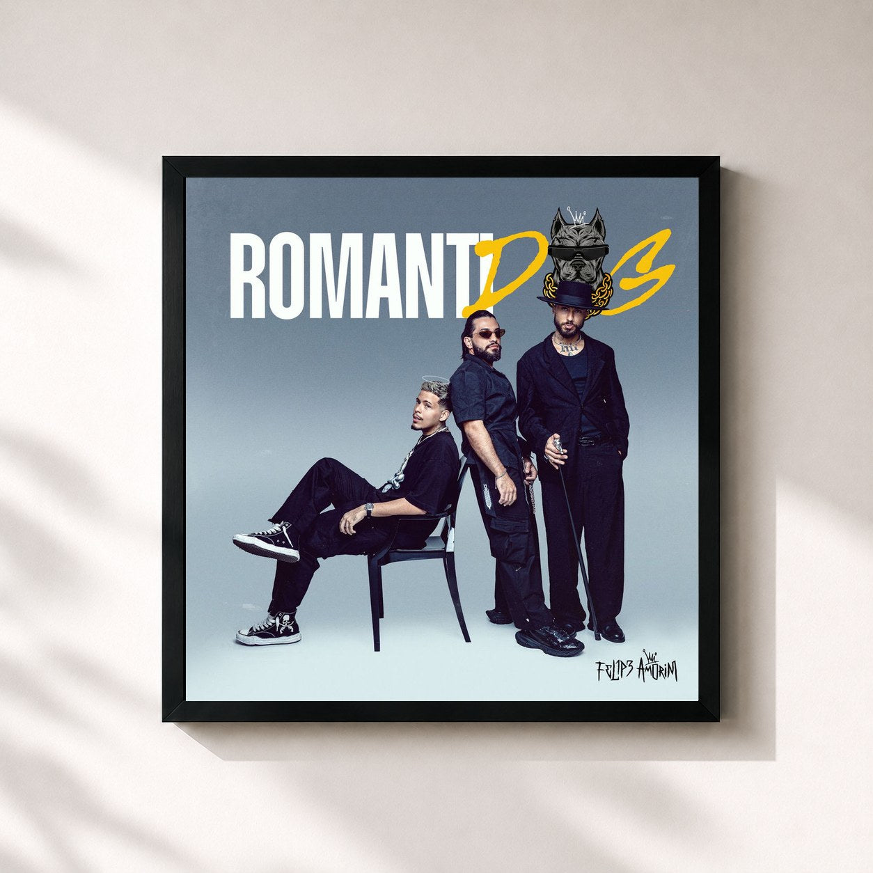 #noir Tableau carré de l'album RomantiDog de Felipe Amorim, cadre noir 32x32 cm