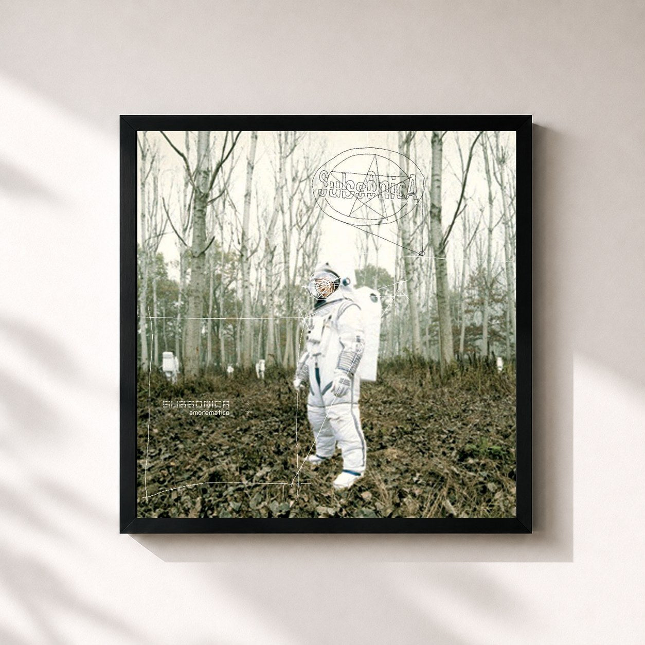 #noir Tableau carré de l'album Amorematico de Subsonica, cadre noir 32x32 cm