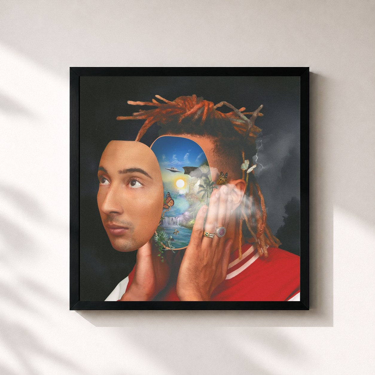 #noir Tableau carré de l'album DNA de Ghali, cadre noir 32x32 cm