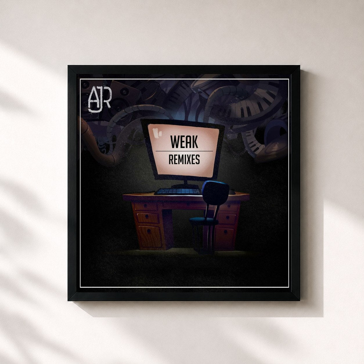 #noir Tableau carré de l'album Weak (Remixes) de AJR, cadre noir 32x32 cm