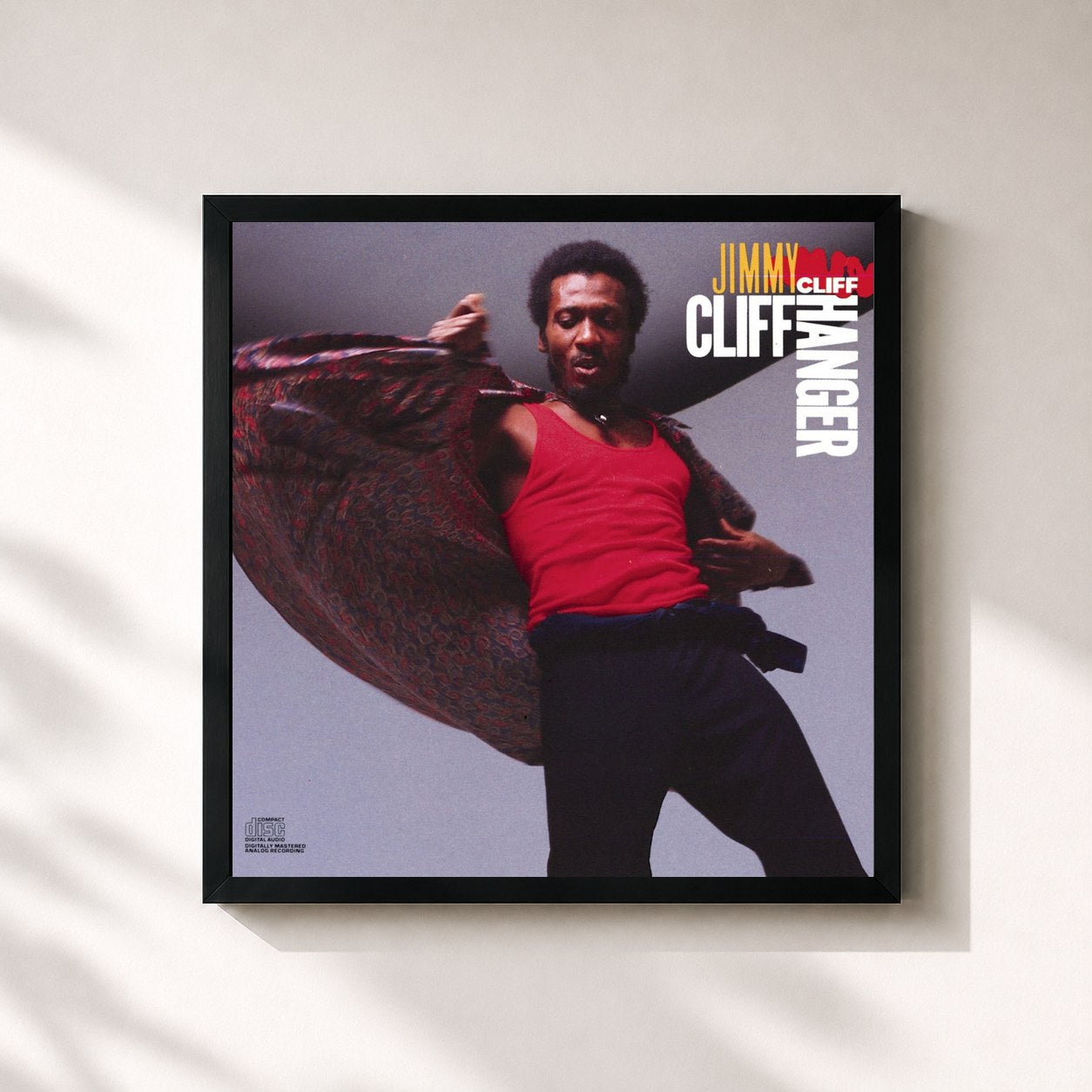 #noir Tableau carré de l'album Cliff Hanger de Jimmy Cliff, cadre noir 32x32 cm