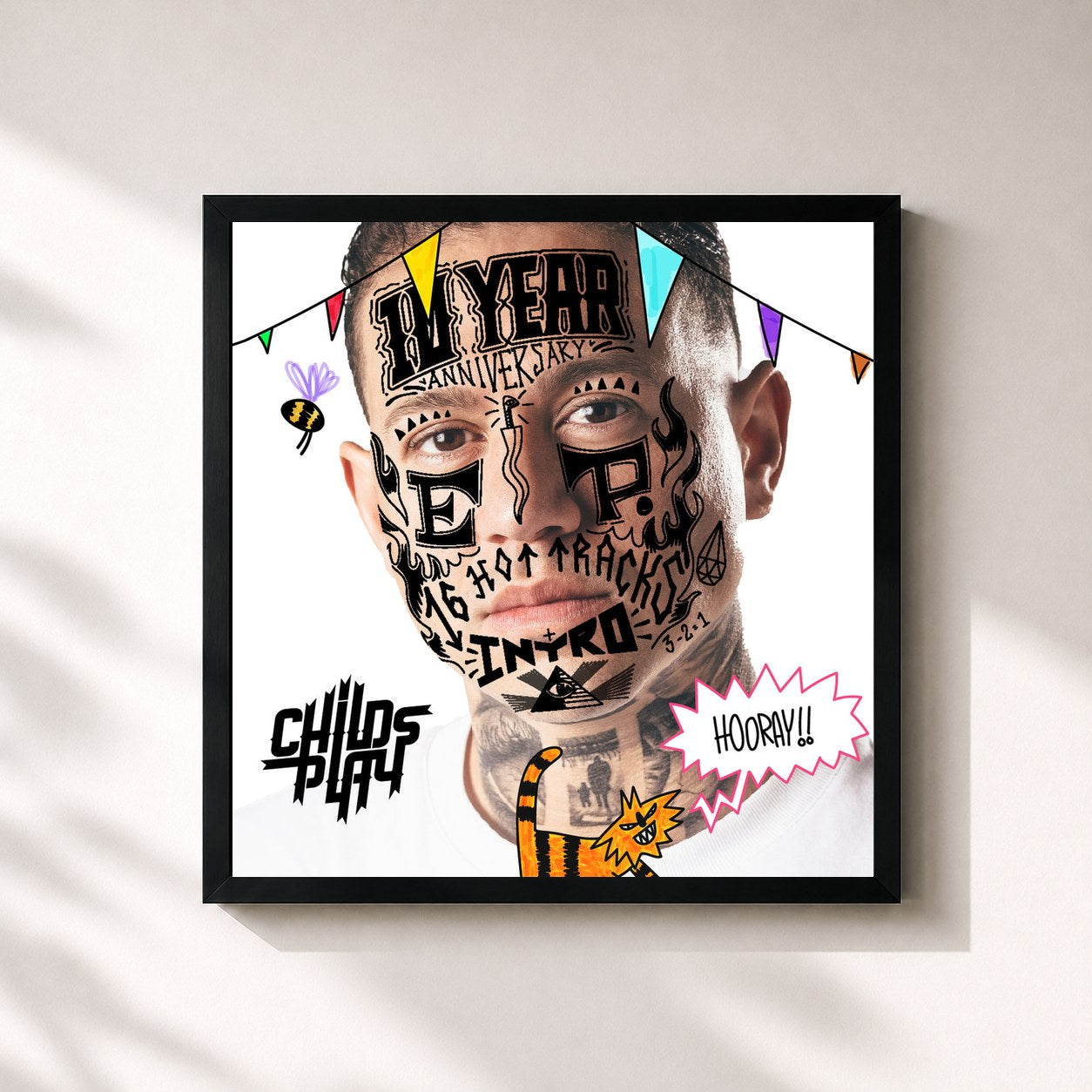 #noir Tableau carré de l'album ChildsPlay 10 Year de Childsplay, cadre noir 32x32 cm