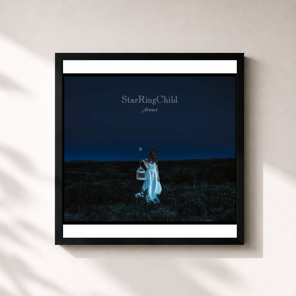 #noir Tableau carré de l'album StarRingChild EP de Aimer, cadre noir 32x32 cm
