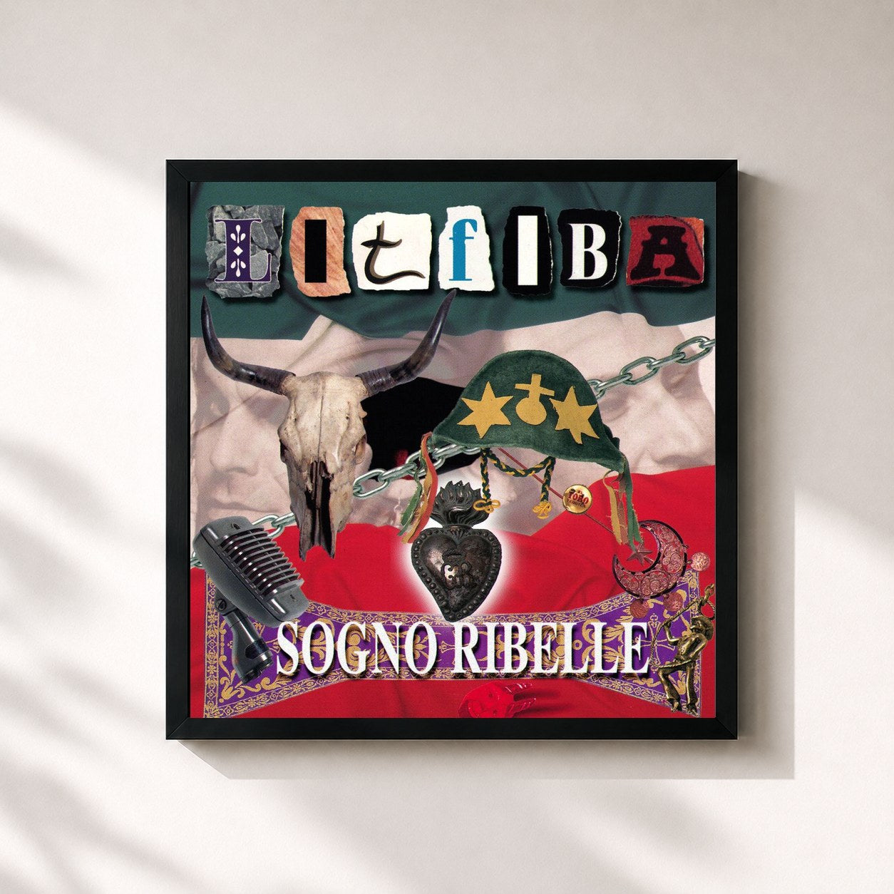 #noir Tableau carré de l'album Sogno Ribelle de Litfiba, cadre noir 32x32 cm