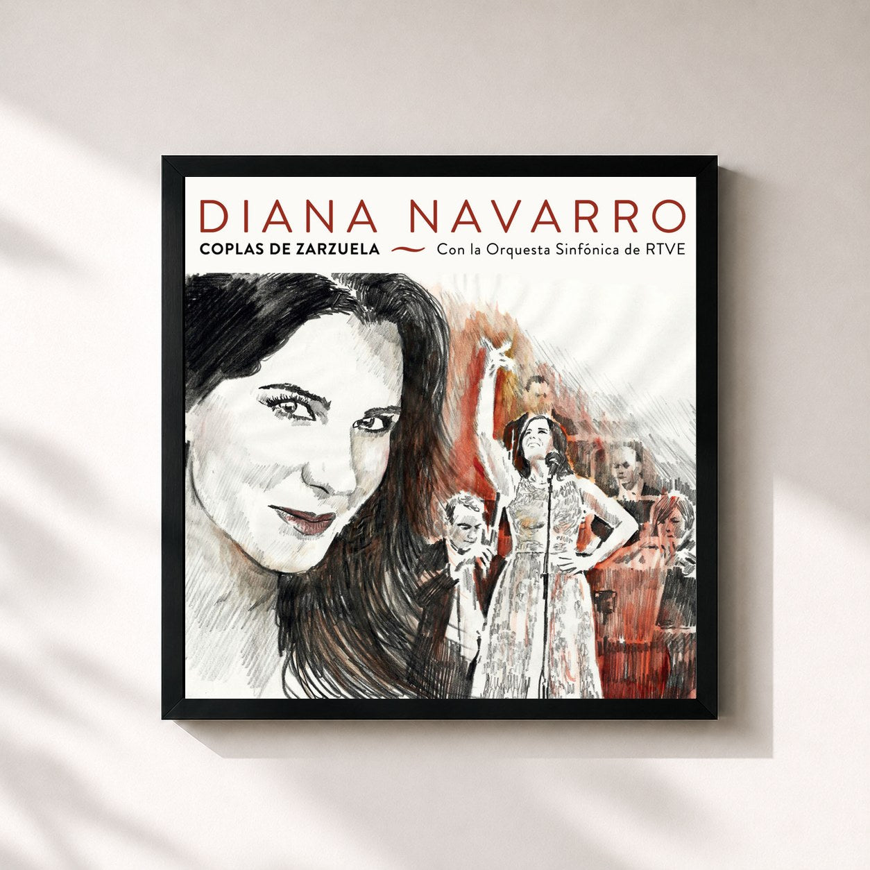 #noir Tableau carré de l'album Coplas de Zarzuela de Diana Navarro, cadre noir 32x32 cm