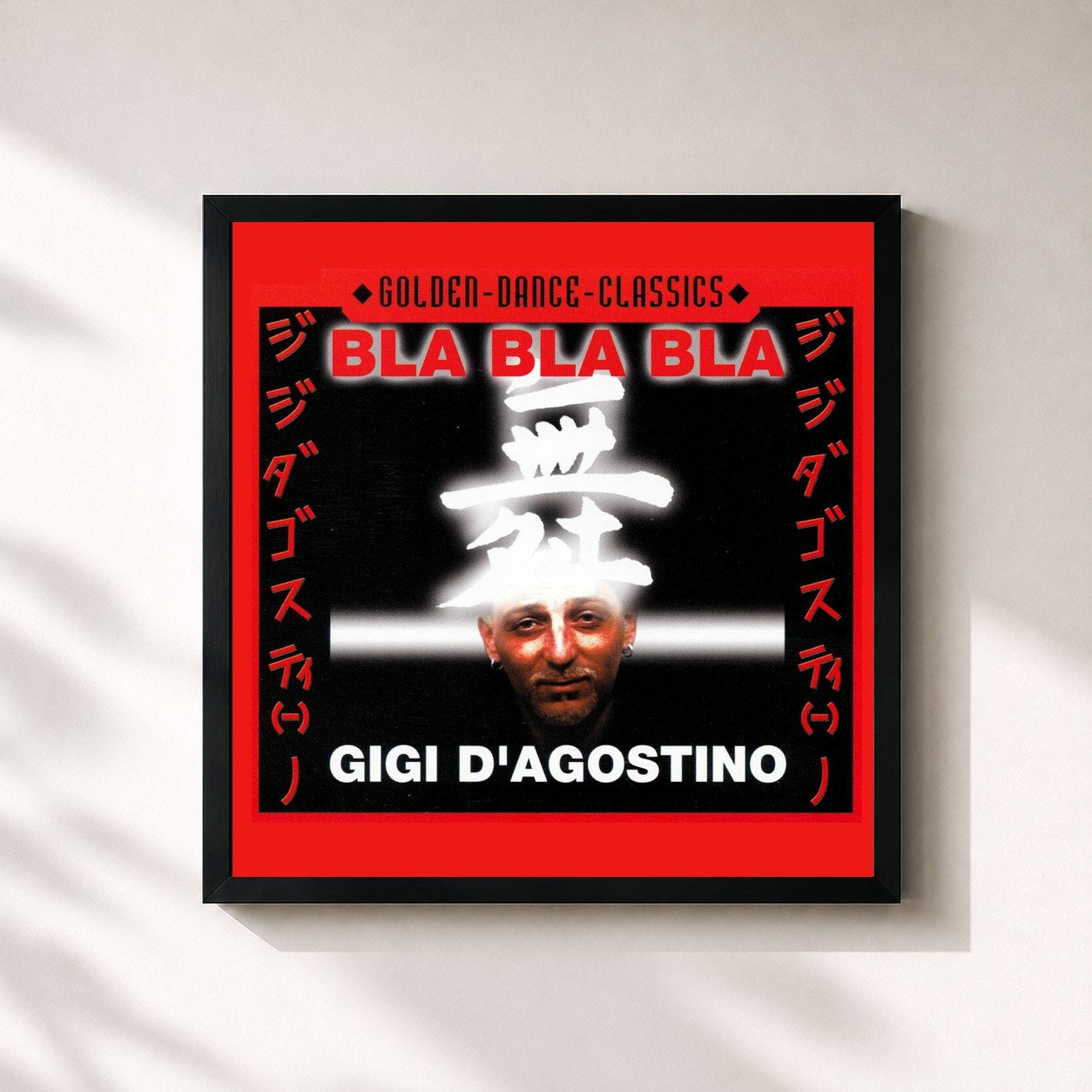 #noir Tableau carré de l'album Bla Bla Bla de Gigi D'Agostino, cadre noir 32x32 cm