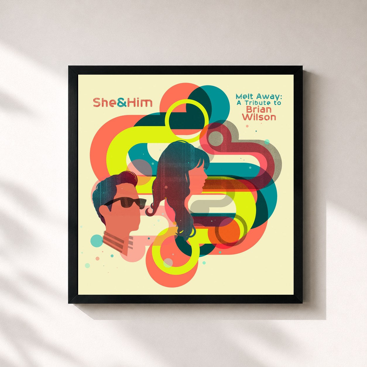 #noir Tableau carré de l'album Melt Away: A Tribute To Brian Wilson de She & Him, cadre noir 32x32 cm