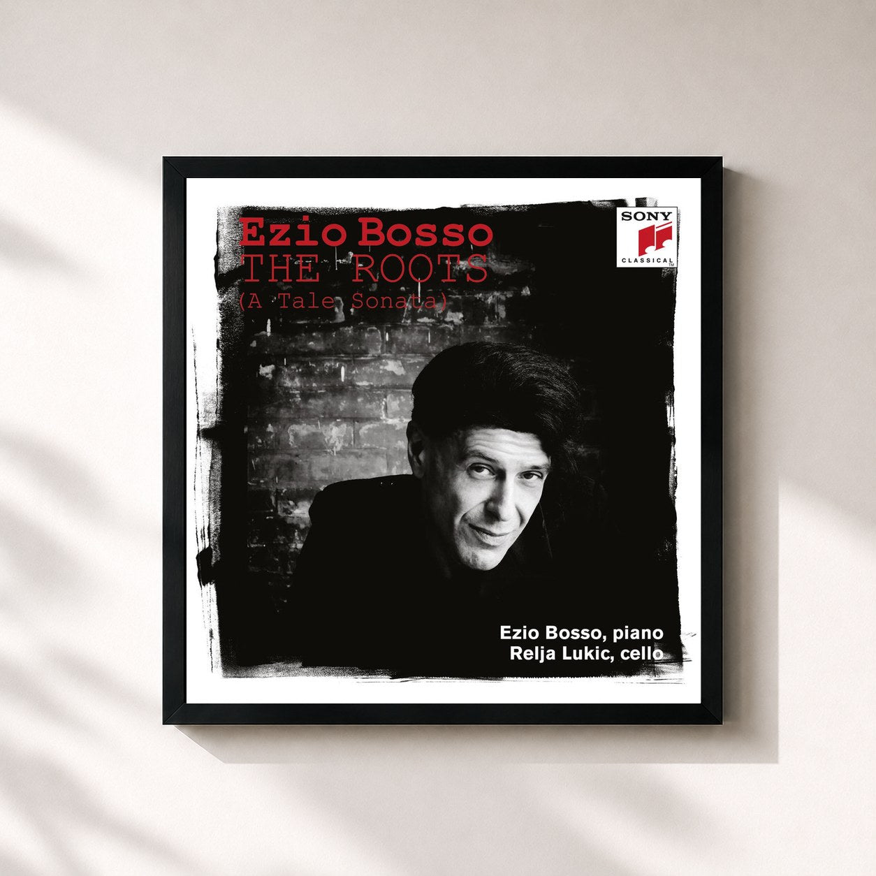 #noir Tableau carré de l'album The Roots (A Tale Sonata) de Ezio Bosso, cadre noir 32x32 cm