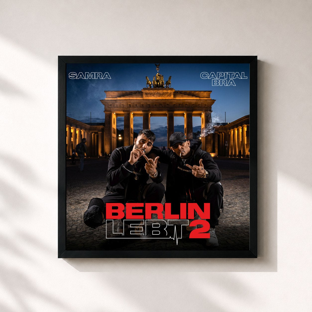 #noir Tableau carré de l'album Berlin lebt 2 de Capital Bra, cadre noir 32x32 cm