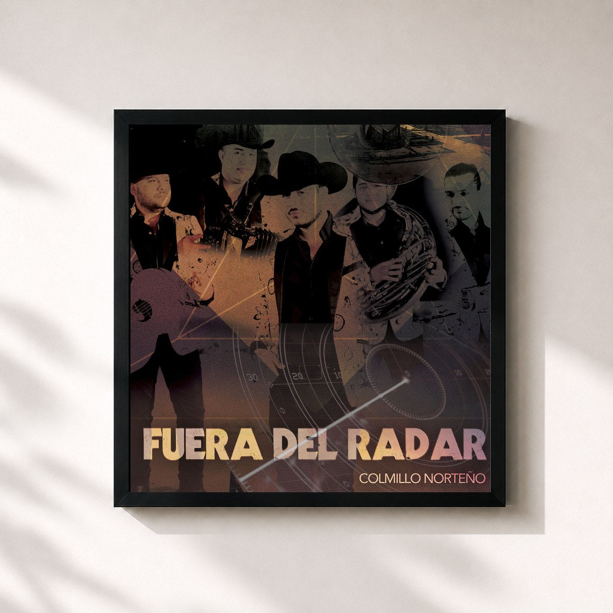 #noir Tableau carré de l'album Fuera del Radar de Colmillo Norteño, cadre noir 32x32 cm