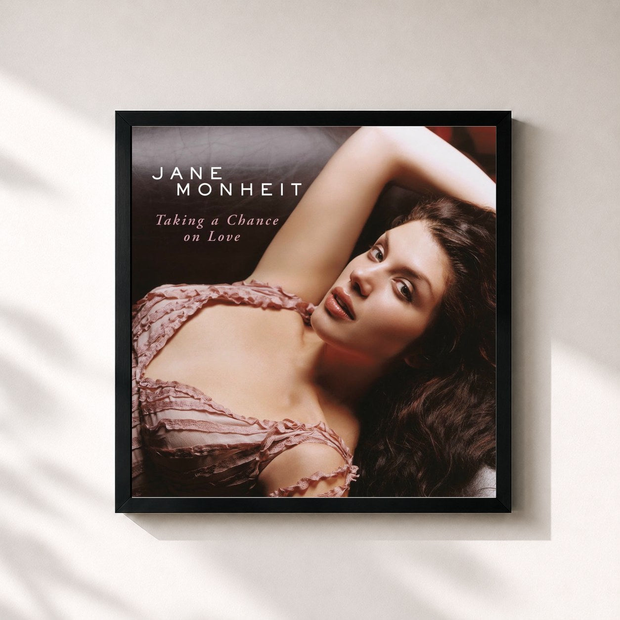 #noir Tableau carré de l'album Taking A Chance On Love de Jane Monheit, cadre noir 32x32 cm
