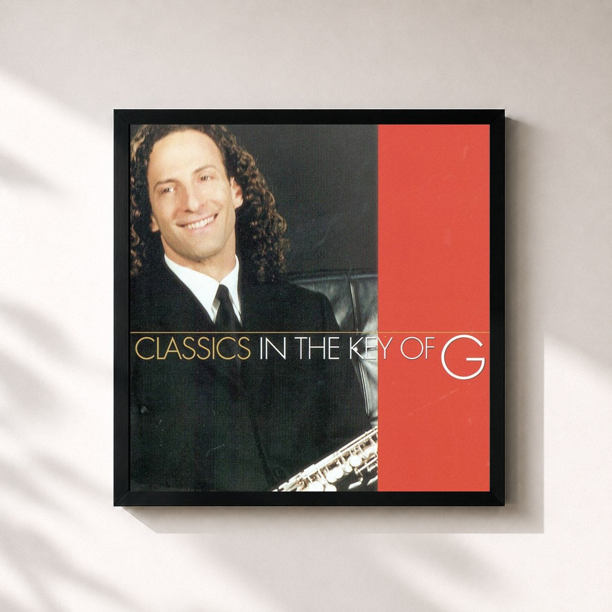 #noir Tableau carré de l'album Classics In The Key Of G de Kenny G, cadre noir 32x32 cm