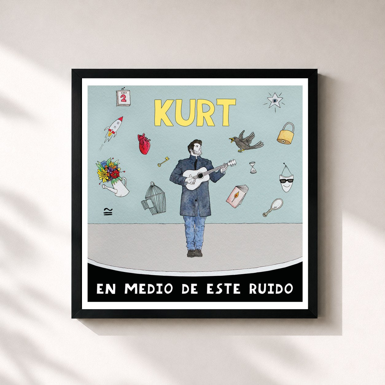 #noir Tableau carré de l'album En Medio De Este Ruido de Kurt, cadre noir 32x32 cm