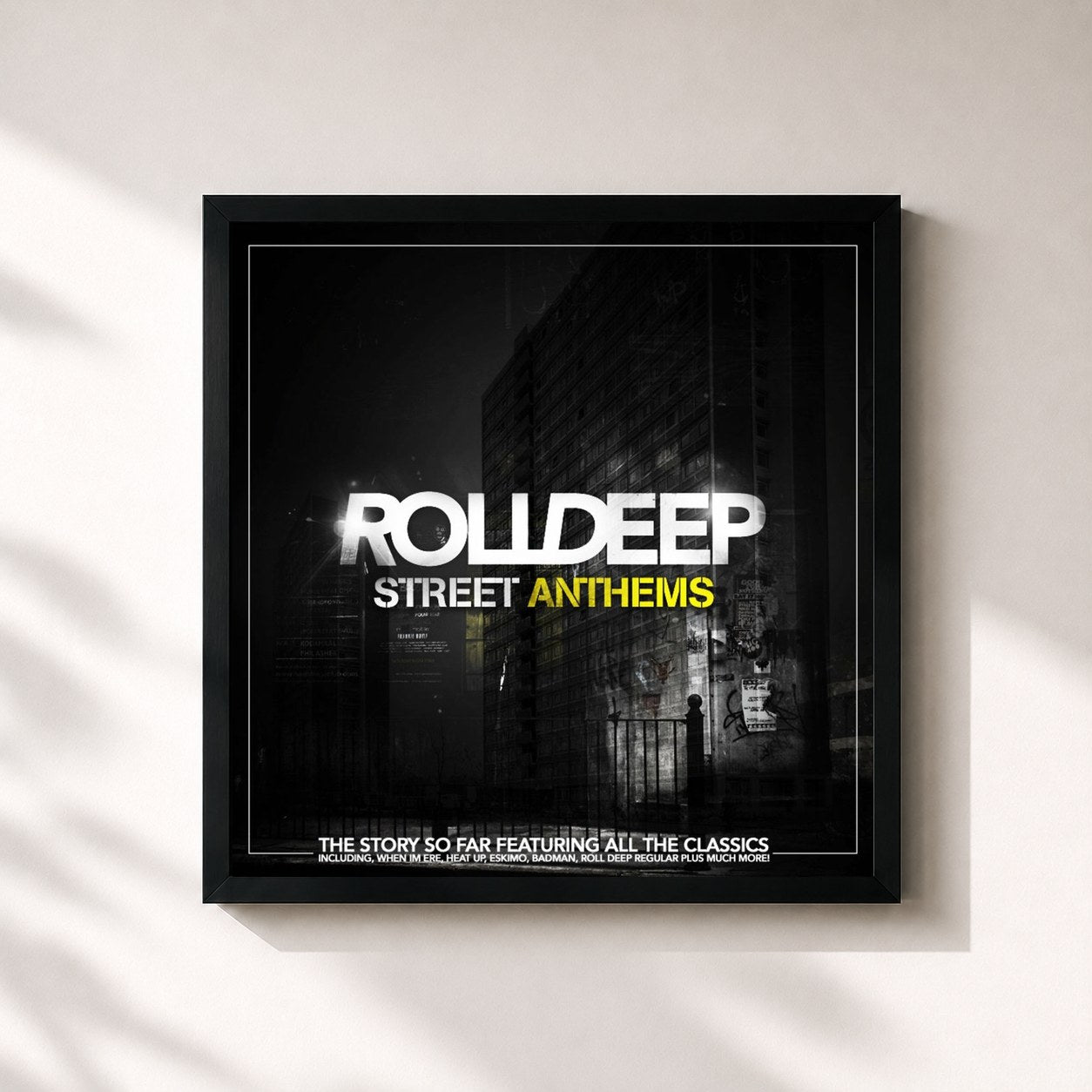#noir Tableau carré de l'album Street Anthems de Roll Deep, cadre noir 32x32 cm