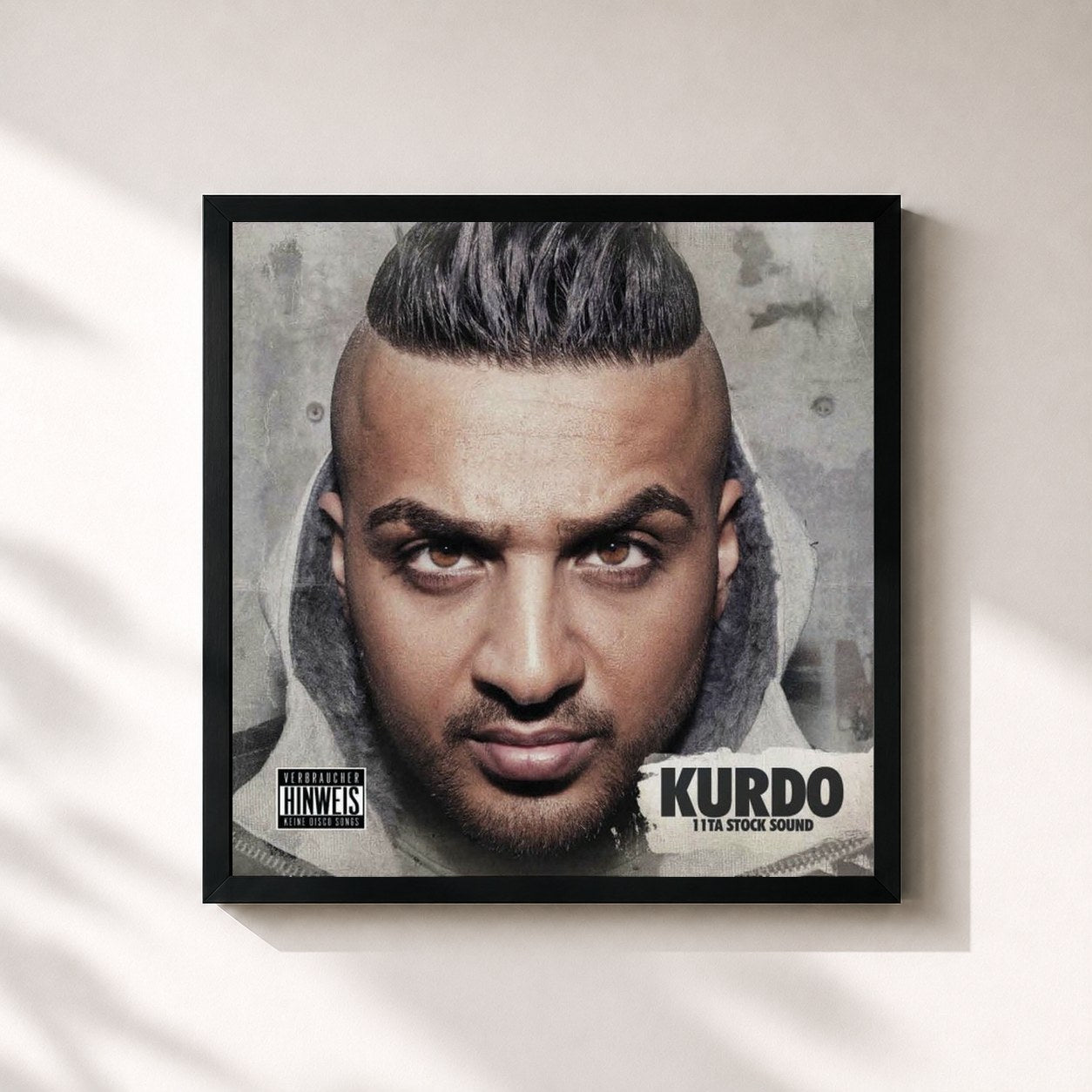 #noir Tableau carré de l'album 11Ta Stock Sound de Kurdo, cadre noir 32x32 cm
