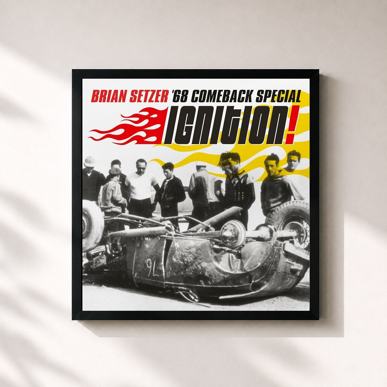 #noir Tableau carré de l'album Ignition! de Brian Setzer, cadre noir 32x32 cm