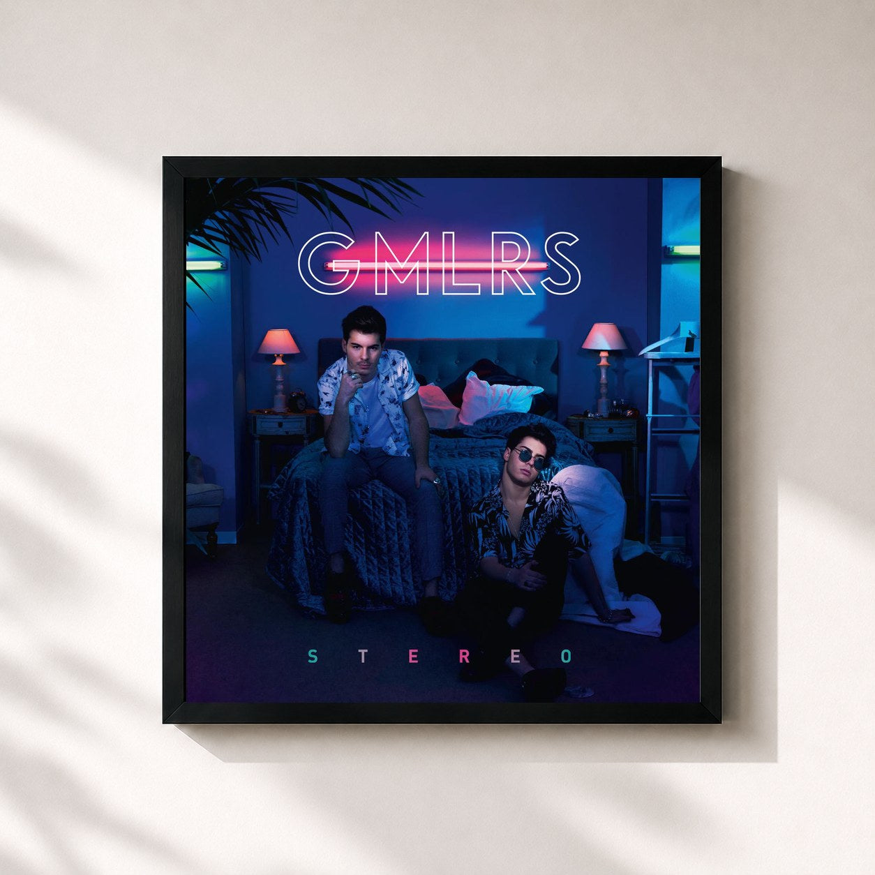 #noir Tableau carré de l'album Stereo de Gemeliers, cadre noir 32x32 cm
