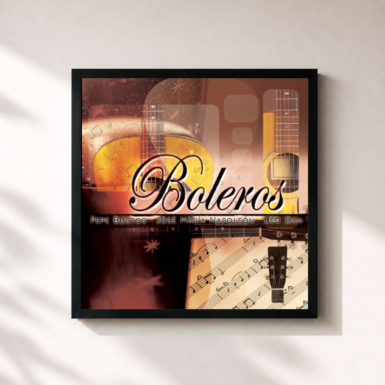 #noir Tableau carré de l'album Boleros de Leo Dan, cadre noir 32x32 cm