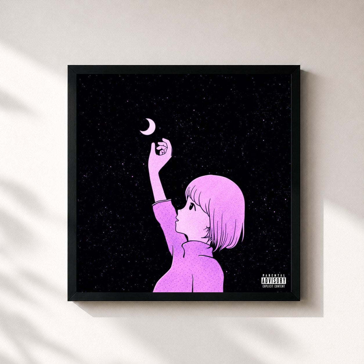 #noir Tableau carré de l'album Reach for the Moon de BIG Naughty, cadre noir 32x32 cm