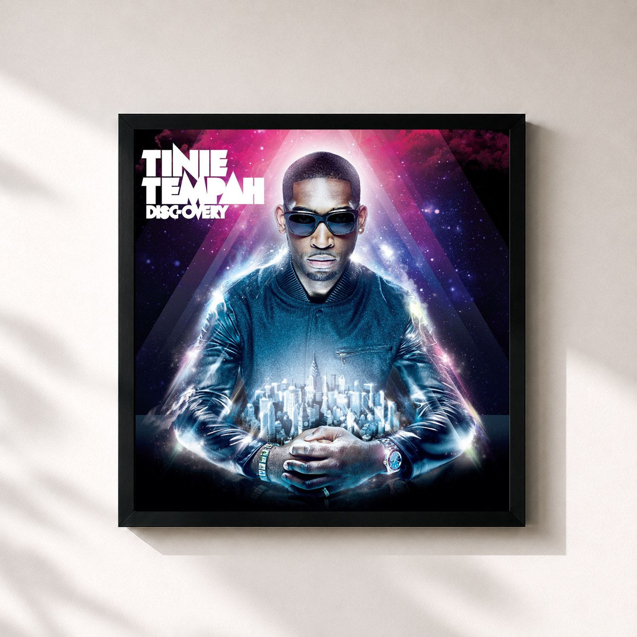 #noir Tableau carré de l'album Disc-Overy de Tinie Tempah, cadre noir 32x32 cm