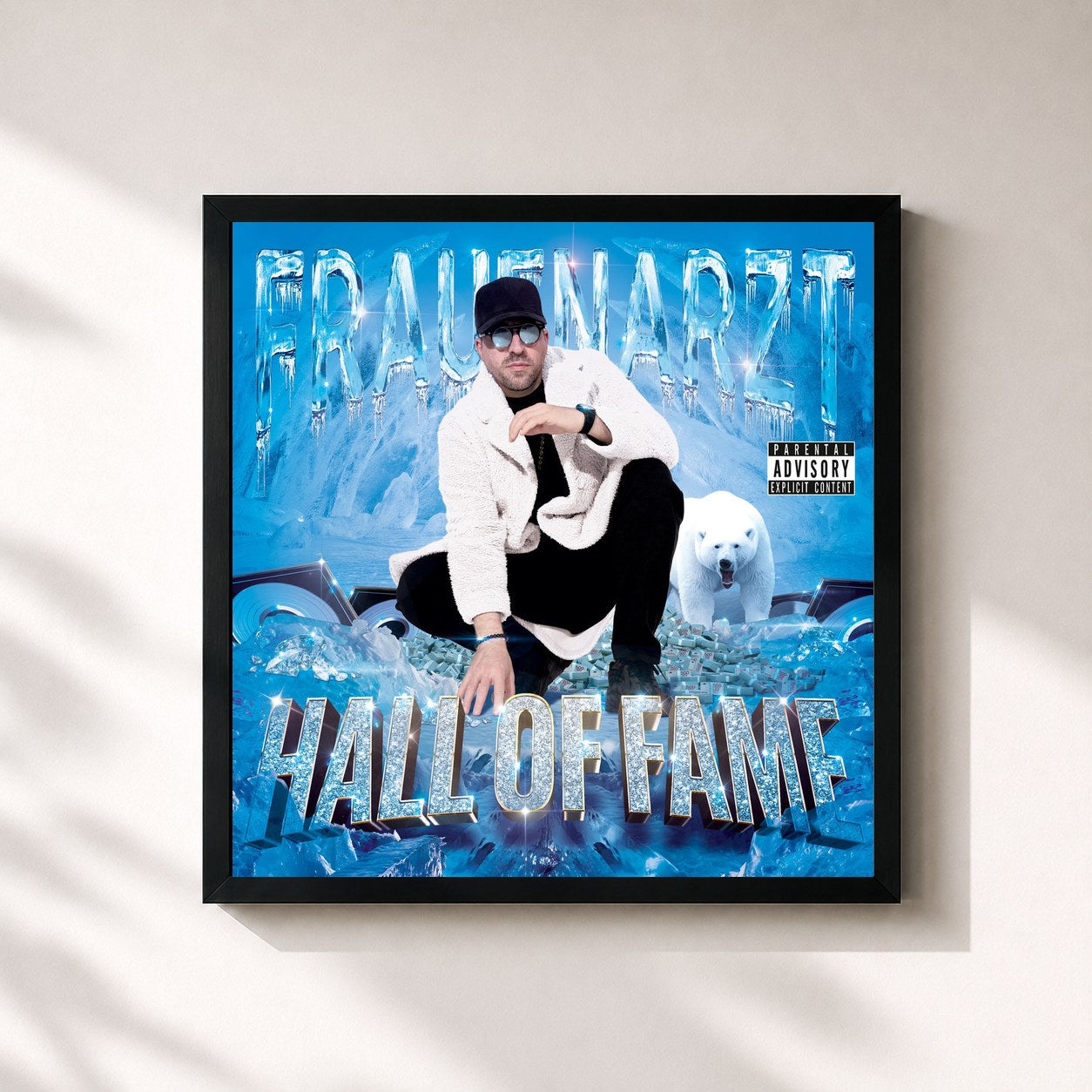#noir Tableau carré de l'album Hall of Fame de Frauenarzt, cadre noir 32x32 cm