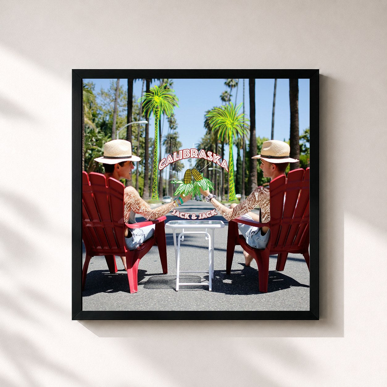 #noir Tableau carré de l'album Calibraska de Jack & Jack, cadre noir 32x32 cm