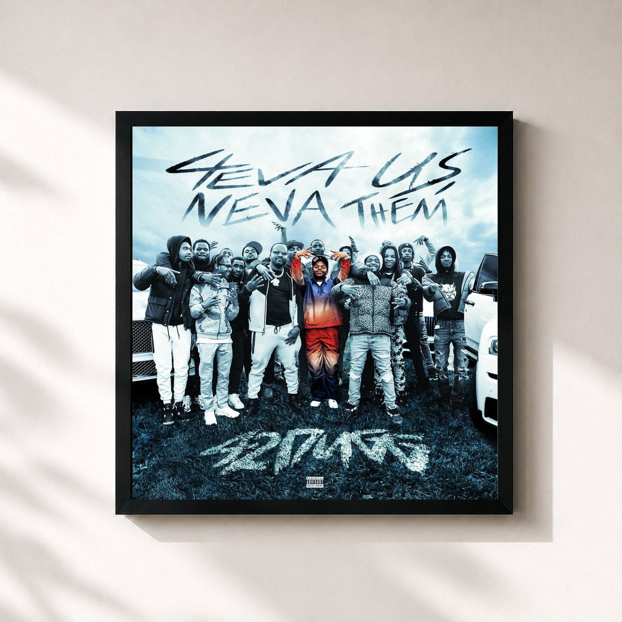 #noir Tableau carré de l'album 4eva Us Neva Them de 42 Dugg, cadre noir 32x32 cm
