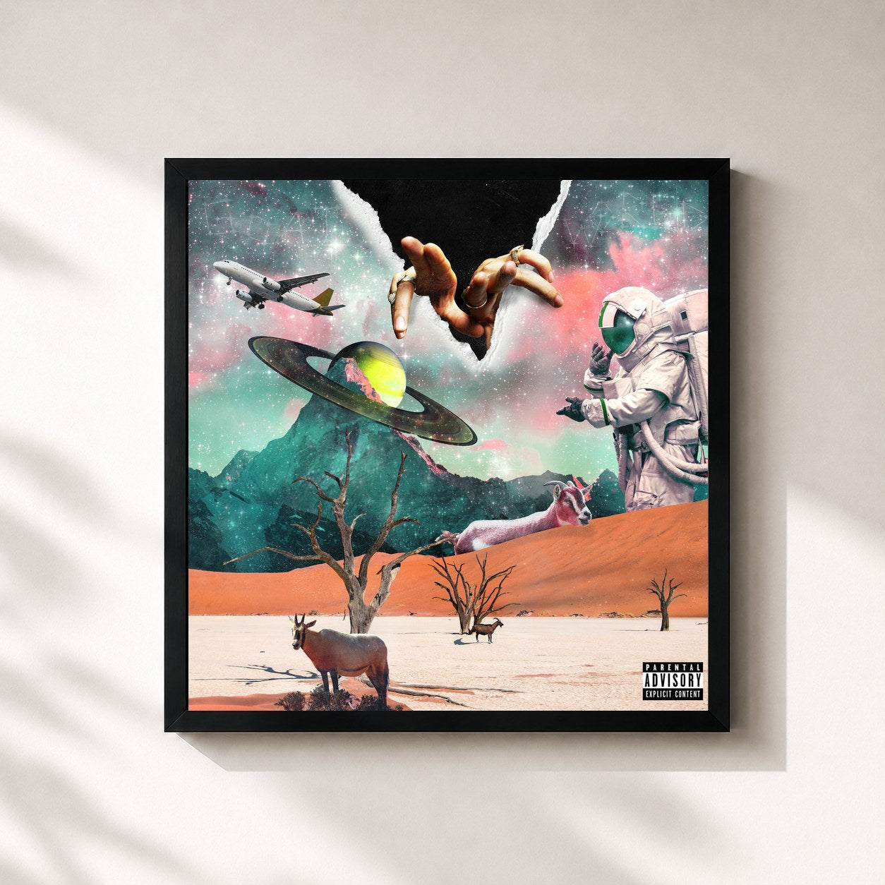 #noir Tableau carré de l'album Goat World de Nafe Smallz, cadre noir 32x32 cm