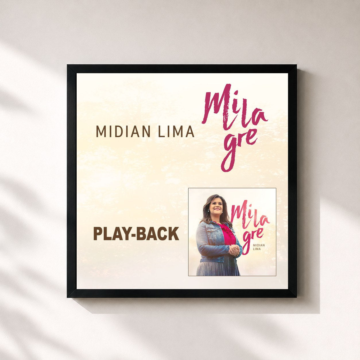 #noir Tableau carré de l'album Milagre (Playback) de Midian Lima, cadre noir 32x32 cm