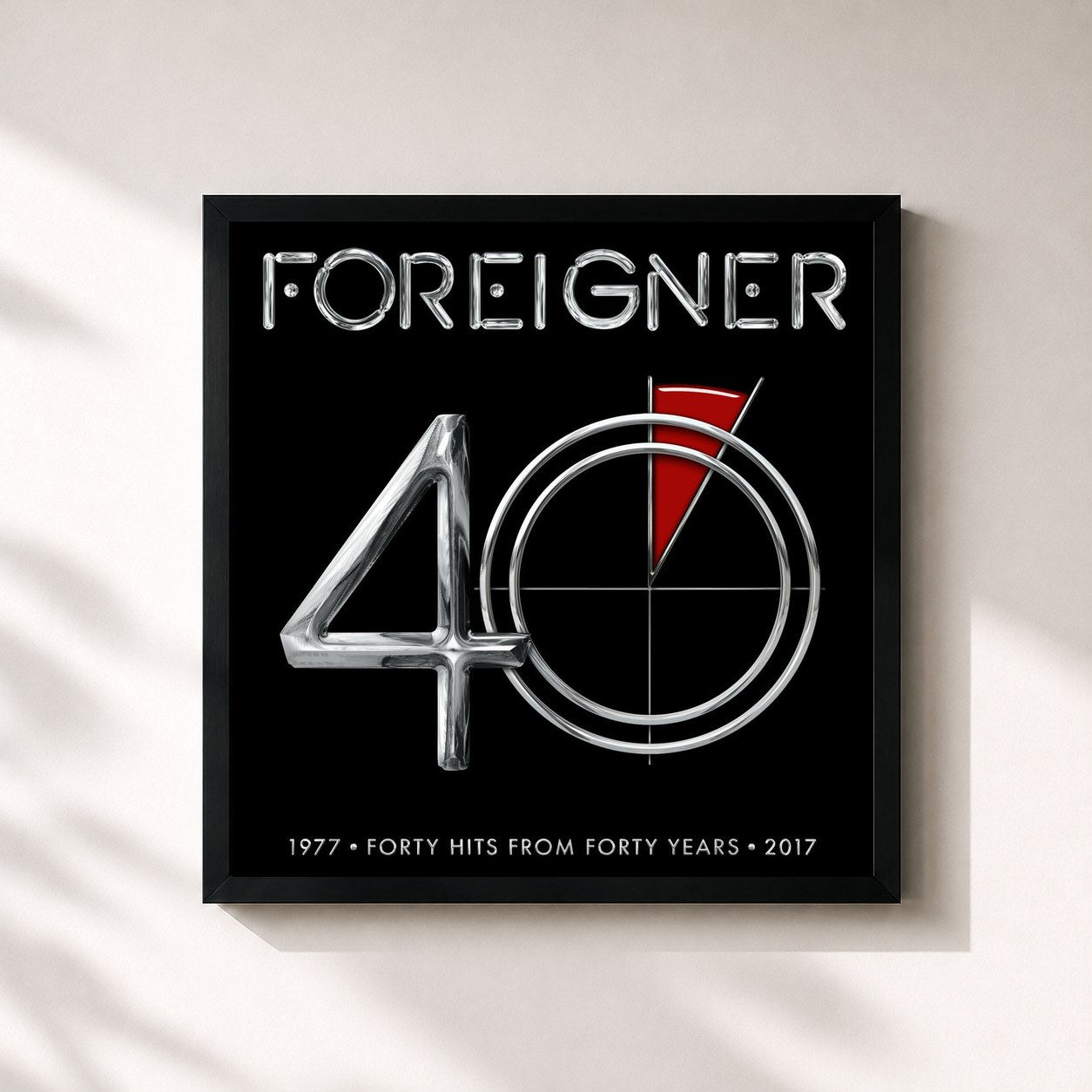 #noir Tableau carré de l'album 40 de Foreigner, cadre noir 32x32 cm