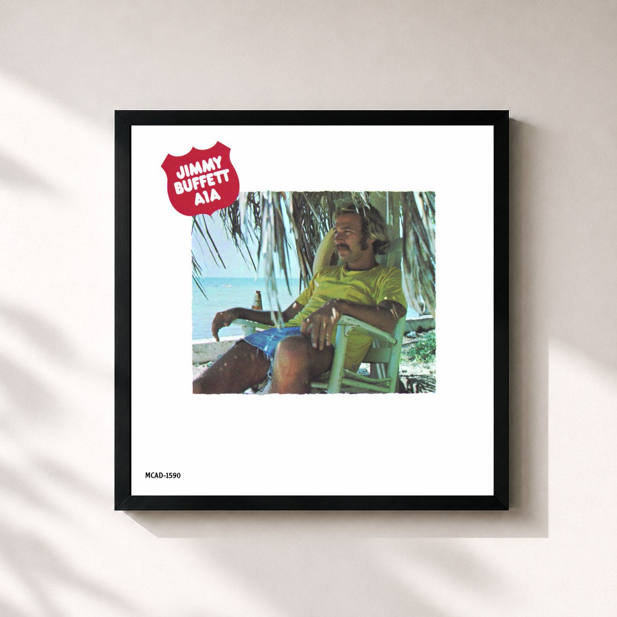 #noir Tableau carré de l'album A-1-A de Jimmy Buffett, cadre noir 32x32 cm