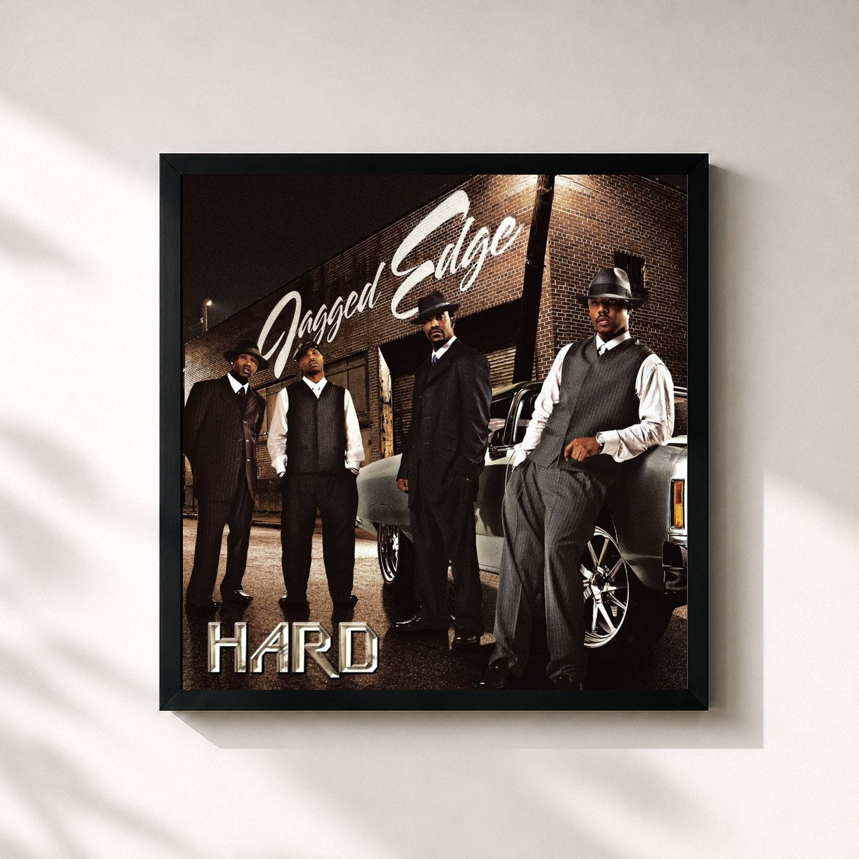 #noir Tableau carré de l'album Hard de Jagged Edge, cadre noir 32x32 cm