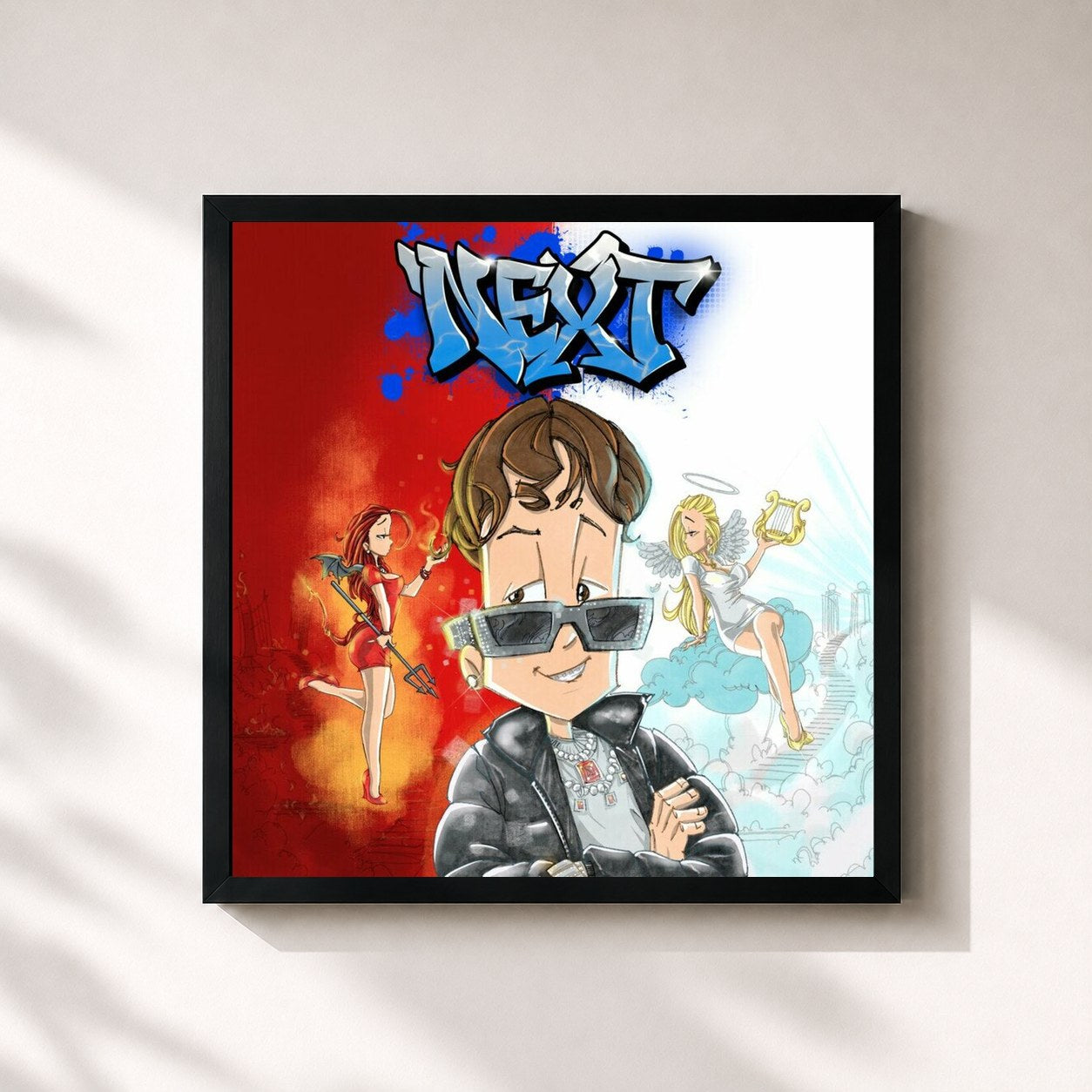 #noir Tableau carré de l'album NEXT de Xavi, cadre noir 32x32 cm