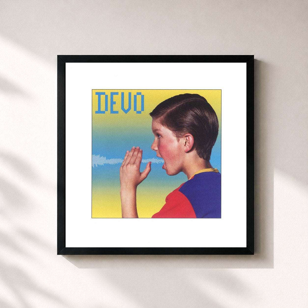 #noir Tableau carré de l'album Shout de DEVO, cadre noir 32x32 cm
