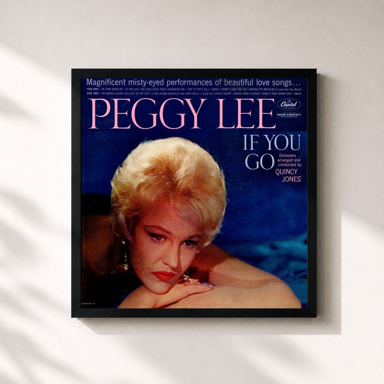 #noir Tableau carré de l'album If You Go de Peggy Lee, cadre noir 32x32 cm