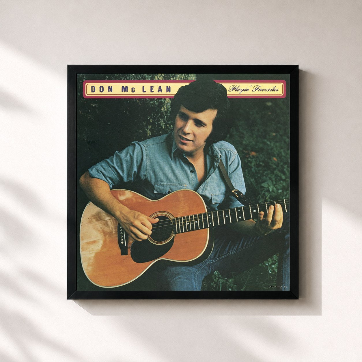 #noir Tableau carré de l'album Playin' Favorites de Don McLean, cadre noir 32x32 cm