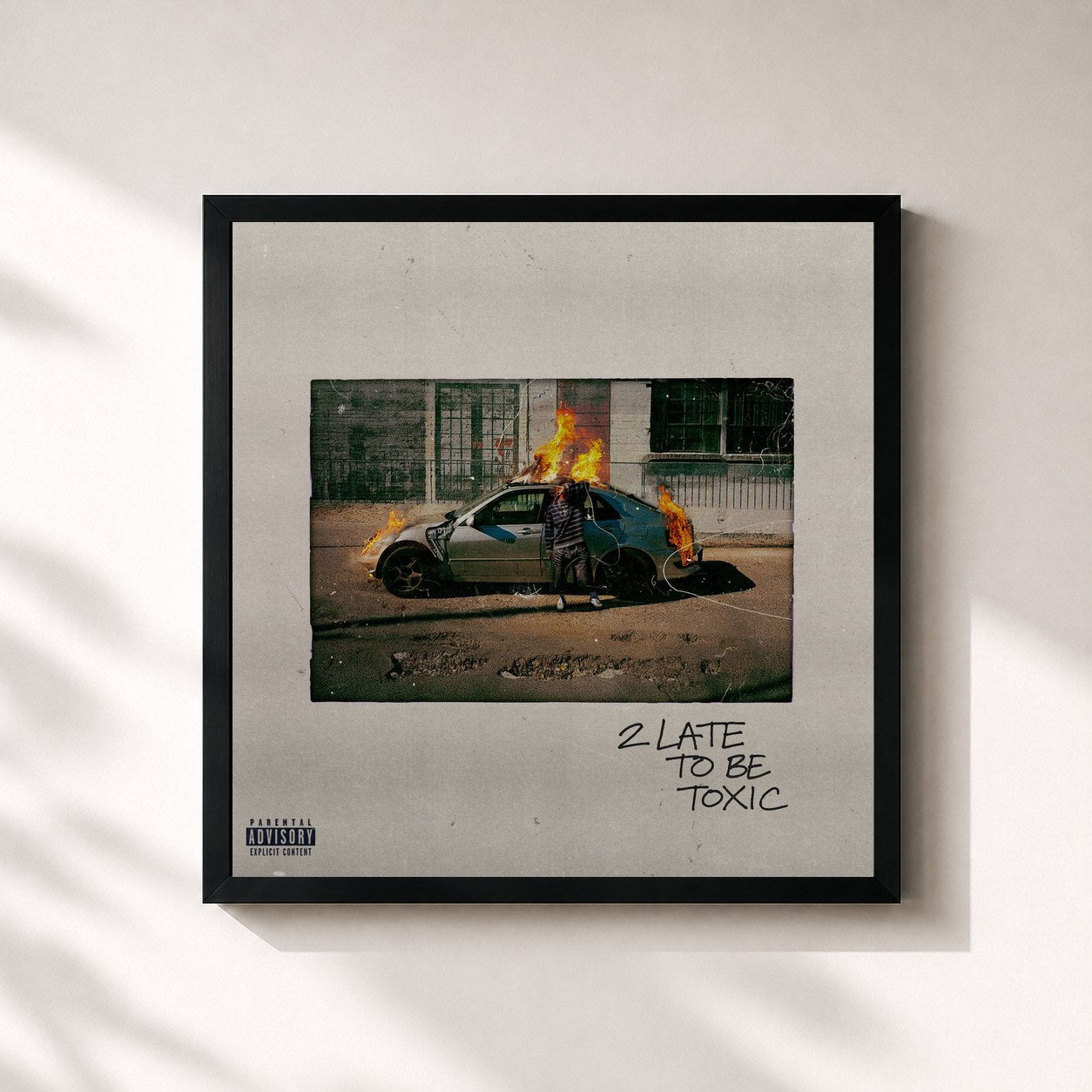#noir Tableau carré de l'album 2 Late To Be Toxic de Kaash Paige, cadre noir 32x32 cm