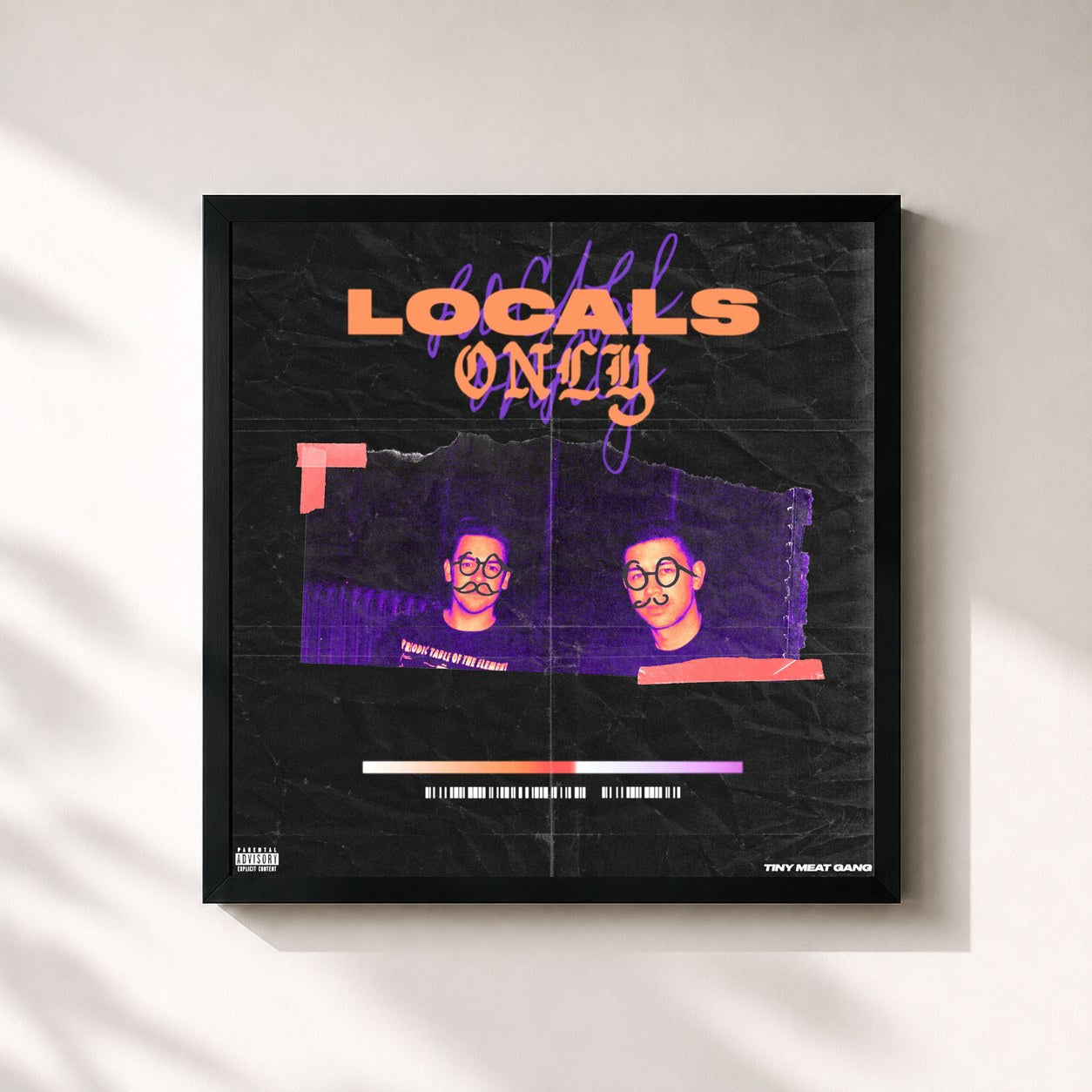 #noir Tableau carré de l'album Locals Only de Tiny Meat Gang, cadre noir 32x32 cm