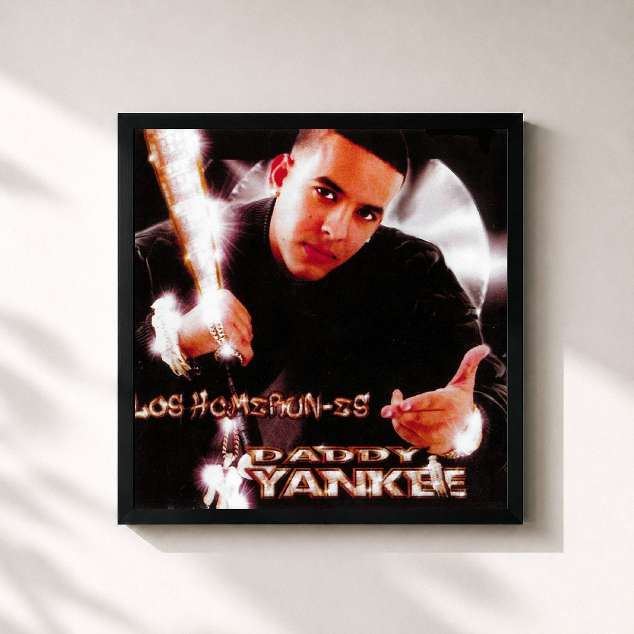 #noir Tableau carré de l'album Los Homerun-es de Daddy Yankee, cadre noir 32x32 cm