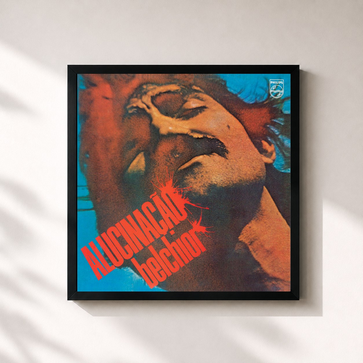#noir Tableau carré de l'album Alucinação de Belchior, cadre noir 32x32 cm